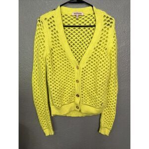 Juicy Couture Cardigan MED Yellow Rabbit‎ Fur Blend Open Knit Whimsey Twee Cozy